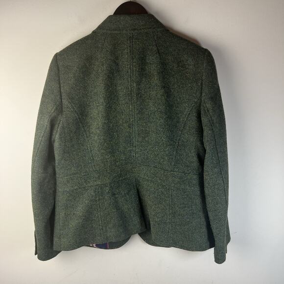 Talbots Blazer Womens 10 Green Wool Blend Gold Button Lined Aberdeen Herringbone - Picture 7 of 9